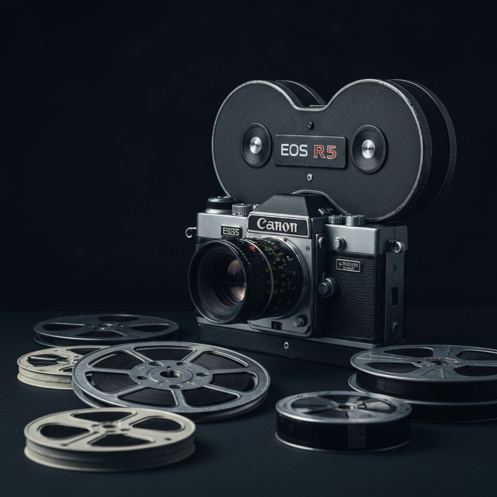 Professional film camera in dark studio